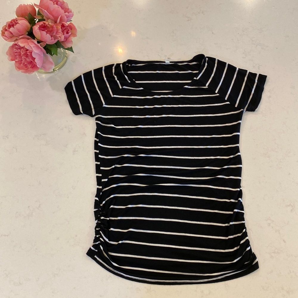 PinkBlush Maternity Black & White Striped Shirt Size XL